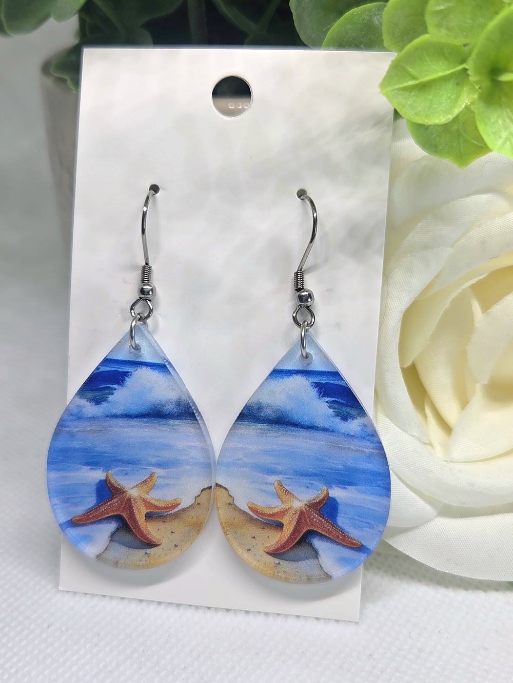 Seaside Starfish Teardrop Dangle Earrings